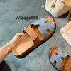 Home Oran Paris Chypress Slippers Same Familys Second Slippers Female Outwear Genuine Leather 2024 Summer New Thick L