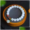 Beaded Strand Hetian Jade 10Mm Round Bead Bracelet With Lotus Pod Ornaments 9407 Drop Delivery Jewelry Bracelets Dhvkx Dhary