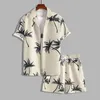 Men's Tracksuits Loose Fit Men Outfit Summer Casual Coconut Tree Print Shirt Shorts Set With Elastic Drawstring Waist Hawaiian For Beach