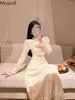 Рабочие платья ретро-пряжка Улучшенная Cheongsam Кружевая верхняя половина юбка с двумя частями 2024 Раннее осеннее темперамент похудение женская одежда