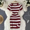 Patchwork Midi Long Sleeve Dresses High Waist Vestidos De Mujer Elastic Casual Robe Pullover Sexy Dress Bodycon Women Clothing 240415