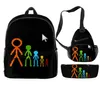 Mochila Alan Becker Estudiantes de la escuela secundaria primaria Funny 3pcsset Mochilas para niños Bolsa de cofre