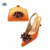 Zapatos de vestir de color naranja Toe puntiagudo de alta calidad Tacón cómodo juego de bolsas a juego para la boda sexy de damas