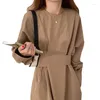 Casual Dresses Women's Solid Japanese Style Long Sleeve Round Neck Dress Elegant Fashion Shirt Maxi 2024 Autumn