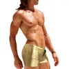 Men's Swimwear Men Boxer Swimming Trunks With Push Pads Low Waist Sexy Solid Silver European American Fashion Springs Beach Surfing