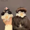 Hårgummiband Organza Pearl Hair Rope Hair Ring Sweet Sun Flower Head Rope Girl Tie Head Rep Rubber Band Hårtillbehör Y240417