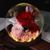 Dekorativa blommor Bröllopsdekoration Decor Eternal Rose LED Lätt bevarad blomma i glas täcker mödrar dag gåvor födelsedagsfest