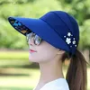 Visors Rimiut Elegant Large Brim Flower Printed Sun Hat For Women Travel Beach Casual Summer Chaps Show Pony Nettle Sports Caps Y240417