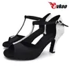 Zapatos de baile evkoodance 8 cm altura de la altura de las mujeres bailando profesionales del satén negro del dedo negro con brillo Evkoo-439