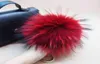 16cm Luxury y Real Raccoon Fur Ball PomPom Plush Size Genuine Fur Keychain Metal Ring Pendant Bag Charm K042-red 2104098812365