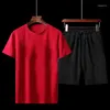 Survêtements masculins T-shirts décontractés Summer Shorts 2pcs Fashion Male Male à manches courtes rapides Dry Solid Fitness Sports Tees