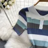 2024 Summer Short Sleeve Knit Dress Women Elegant Stripe Slim Elastic Stretch Casual BodyCon Party Mini Dresses Outfits 240415