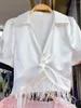 Blouses femininas 2024 Roupas de verão Elegantes Socialite Burr Mercerizado Tecido de Acetato de Camisa de manga curta Blusas femininas elegantes