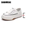 Casual Shoes Summer Hollow Platform Sneakers Women Genuine Leather Loafers White Flats Slip On Vulcanized Sport Cowhide AD2134