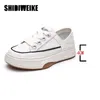 Casual schoenen zomer holle platform sneakers dames echte lederen loafers witte flats glippen op gevulkaniseerde sport koehide ad2134