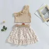 Clothing Sets 1-6years Kids Baby Girl Summer Clothes Set One Shoulder Ribbed Tank Tops Elastic Ruffle Floral Skirt With Belt Girls Outfits