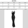 Casual Dresses Pu Coating Woman Dress Summer U-Neck Mermaid Hem Suspender Bodycon Sexig Maxi Vocation