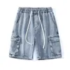 Calça de jeans masculina calça folggy jeans shorts primavera e verão maré simples shorts de cor sólida shorts de bolso de gado cinco calças