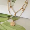 Pendant Necklaces Trendy Gold Color Plating Cute Moon Charm With Engraved Cross Round Disc Layered Necklace For Women Girl Elegant Jewelry