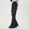 Jeans femininos unifree escuro e cinza vintage flee women alta cintura altas calças auto -cultivadas moda ladrinha de jeans reta