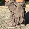 Mulher Tassel 507 Pirata plissada Botas de beleza média de calçadas femininas calçados de fivela de couro de salto alto Sapatos femininos de plus size 240407 39567 80433