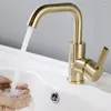 Bathroom Sink Faucets Brushed Gold Faucet Brass Deck Mount Wash Basin Mixer Tap Single Handle Hole Cold And Water Washbasin Mixed