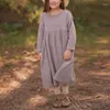 Vestidos meninas meninas garotas musselina mangas compridas Princess botão vestidos longuette crianças roupas de linho de algodão roupas de outono