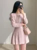 Fashion Korea Elegant Tweed Small Fragrance Short Jacket Cropped Coats High Waist Mini Skirts Suits Slim Women Two Piece Sets 240417