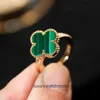 High End designer rings for vancleff New V Gold Lucky Clover Series Ring Womens Full Diamond Agate Natural White Shell Ring Original 1:1 With Real Logo