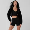 Aktiva skjortor Lo Hooded Jacket Crop Topps Women's Short Hoodie Autumn Yoga Winter Solid Color Coat Women Casual Sports Black T-shirt