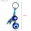 Keychains Lonyards Lucky Eye Glass Blue Trkiye Evil Eye Pendant Chain Car Chain Chain Alloy Silver Key Chain Chaint Y240417