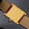 Нарученные часы роскошные женщины -женщины Quartz Movement Watch нержавеющая сталь 904L Золотая серебряная синяя зеленая кожаная ремень