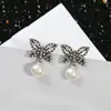 Orecchini per borchie Brand Vintage for Women Gioielli di lusso Fashion Butterfly Tipo Designer Chiesa per Pearl Lady Party