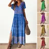Casual Dresses Beach Dress Bohemian Style Vacation Maxi With 3d Print Side Split For Summer Women Loose V Neck Short Sleeves Plus Size