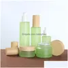 Verpakkingsflessen Groothandel 20 ml 30 ml 40 ml 60 ml 80 ml 100 ml 120 ml Green Frosted Glass Cream Jar Mist Spray Lotion Pompfles met Imitat Dhtfy