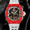 Män tittar på remmen Top Fashion White Mechanical Brand Rubber New Automatic Red Self Case Winding Sweeping With