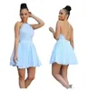 2019 Light Blue Homecoming Dresses Hallter Short Criss Cross Strapsカクテルガウンシンプルなバックレスパーティードレス