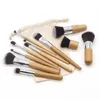 11 Brusque de maquillage de poignée en bambou Sac en toile en lin