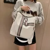 Backpack Women's Daypacks Striped Casual Backpacks High Quality Leather Fashion Cute Pendant Girls Black School Bag