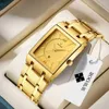 Montre-bracelets Relogio Masculino Wwoor Gold Watch Men Square Mens Watchs Top Brand Luxury Golden Quartz en acier inoxydable Affreuré D240417