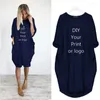 Casual Dresses DIY Your Like Po Or Logo Autumn Womens Fashion Pocket Loose Dress Ladies Crew Neck Long Girl Tops