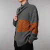 Supos masculinos Cardigan Cardigan Longo Casaco de malha emendado e outono e suéter de inverno