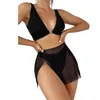 Dames badmode dames massieve bikini's set sexy hooggesneden badpak met spleet deksel 3 stuks dames dame push zwempak strandkleding strandkleding