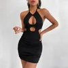 Sukienki swobodne koronkowe halterneck bez pleców Seksowne wycięte strój midriff Ruched Bodycon Hip Mini