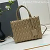 Pleated Tote Bag Designer Large Capacity Shopping Shoulder Lady Handbag Sheep Leather Weekend Travel Internal Zipper Pocket Removable Black