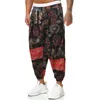 Calça masculina masculina harém floral harém solto hipipp yoga festival de calças folgadas