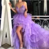 Leylak seksi düşük akşam yüksek sırtsız spagetti kayışları katmanlı tül bir çizgi özel ocn önlükleri parti mezuniyeti için balo elbiseleri vestido de festa 2022