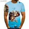 Camisas casuais masculinas camiseta de camiseta de camiseta engraçada esquilo de animal redondo mar azul verde amarelo vermelho 3d diário diariamente férias de manga curta vestuário