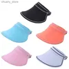 Visors Female Sun Hat Empty Top Wide Brim Cap Outdoor Anti-UV Visor Caps Beach Travel Caps 5 Colors Y240417