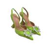 Amina Muaddi slingback heels dress desigenr shoes sandals satin pointed bowtie pumps crystal sunflower high heels 10cm rose red green black sh040